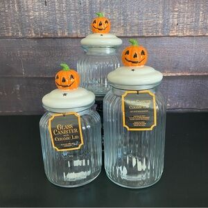 Halloween Glass Canister Set with Ceramic Pumpkin Lids